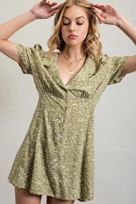 Lime Green Collared Floral Mini Sundress sold by Pinkblush