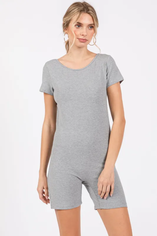Heather Grey Fitted Short Sleeve Romper sold by Pinkblush