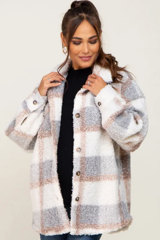 Light Grey Textured Plaid Maternity Jacket sold by Pinkblush