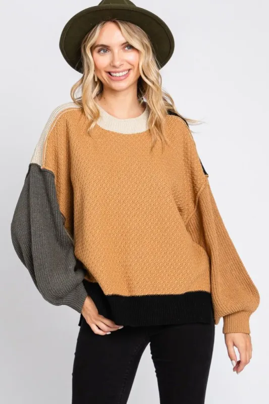 Camel Multicolor Colorblock Sweater sold by Pinkblush