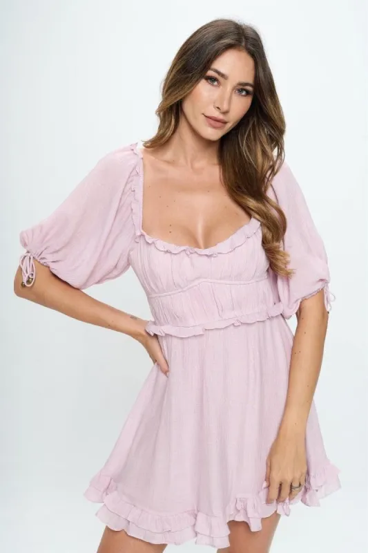 Blush Half Puff Sleeve Ruffle Mini Babydoll Dress sold by Pinkblush