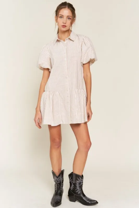 Beige Stripe Mini Dress sold by Pinkblush