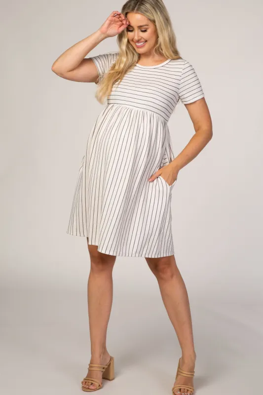 White Striped Maternity Babydoll Dress sold by Pinkblush
