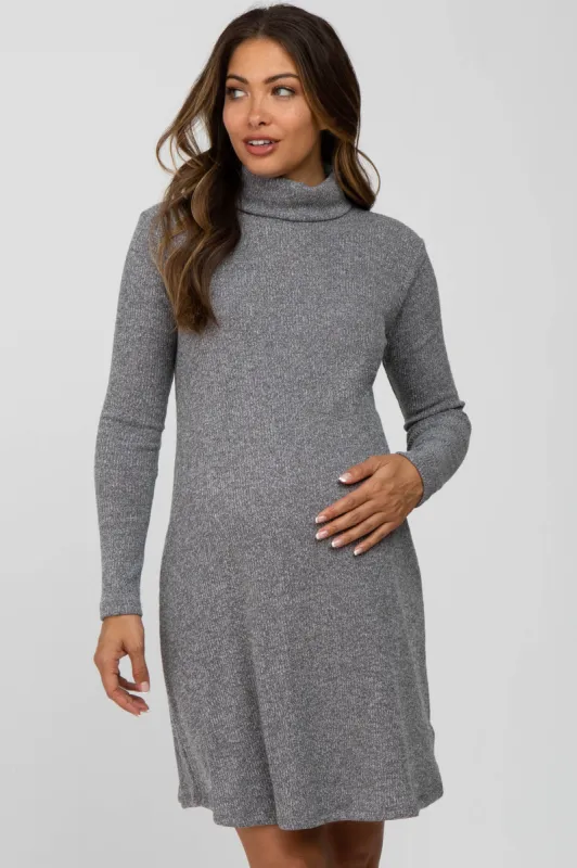 Grey Ribbed Turtleneck Maternity Dress sold by Pinkblush