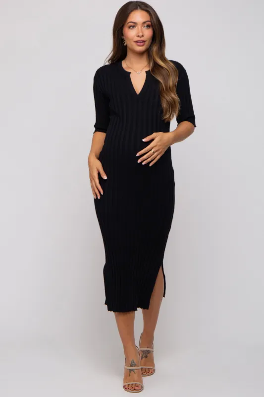 Black Ribbed Knit Maternity Midi Dress sold by Pinkblush