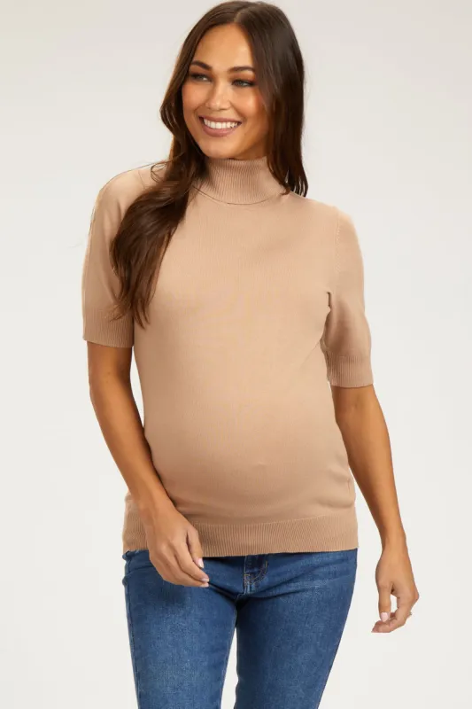 Taupe Turtleneck Maternity Knit Top sold by Pinkblush