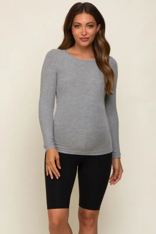 Heather Grey Ribbed Long Sleeve Maternity Top sold by Pinkblush