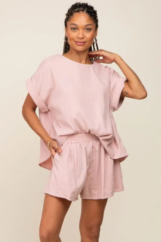 Light Pink  Short Cuffed Sleeve Top and Short Set sold by Pinkblush