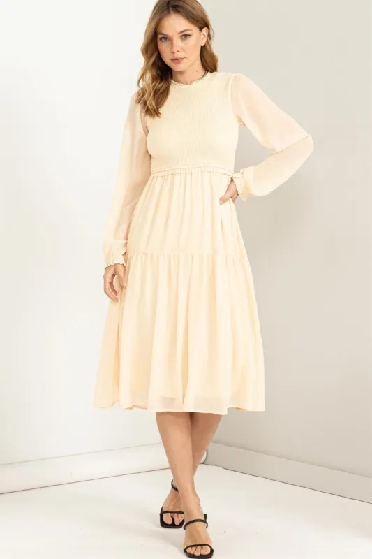 Cream Chiffon Tiered Midi Dress sold by Pinkblush