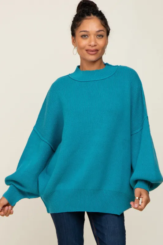 Turquoise Ribbed Knit Long Sleeve Sweater sold by Pinkblush