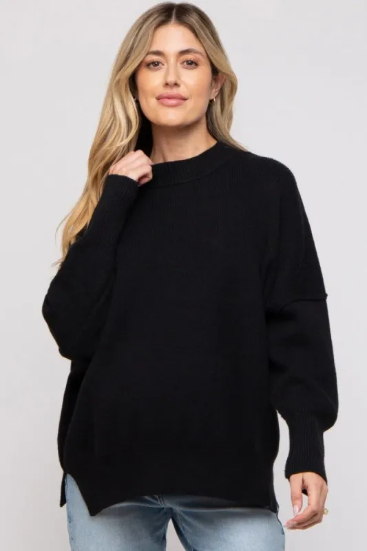 Black Knit Mock Neck Maternity Sweater sold by Pinkblush