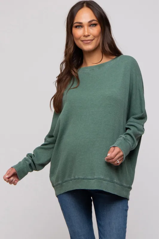 Green Waffle Knit Long Sleeve Maternity Top sold by Pinkblush
