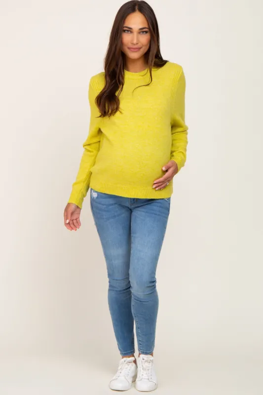Yellow Ribbed Accent Cropped Maternity Sweater sold by Pinkblush