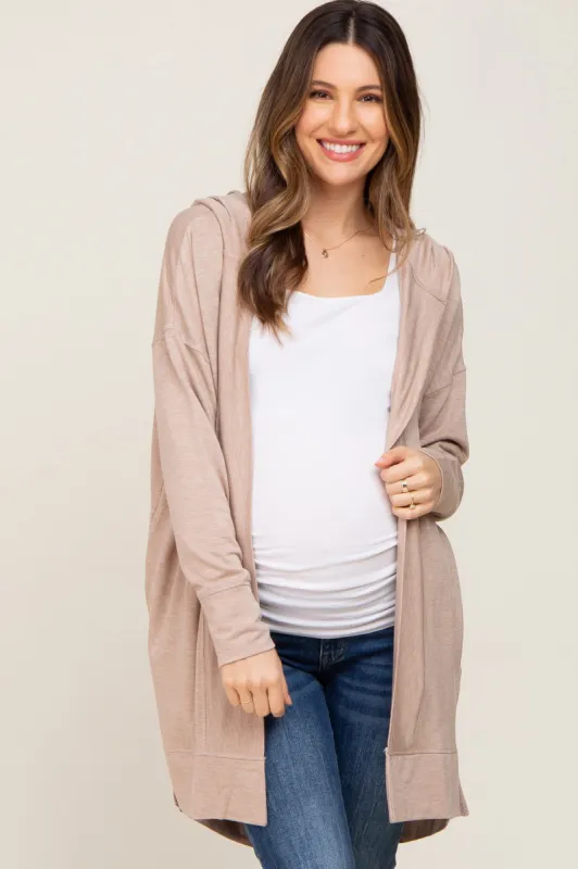Beige Side Slit Hooded Maternity Cardigan sold by Pinkblush