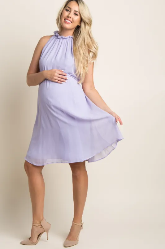 Lavender Chiffon High Neck Maternity Dress sold by Pinkblush