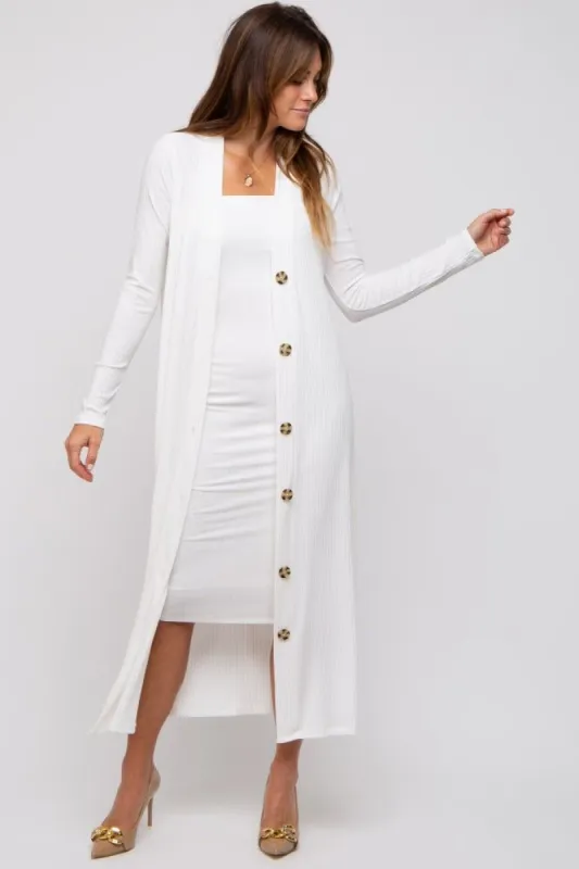 White Ribbed Dress Set sold by Pinkblush