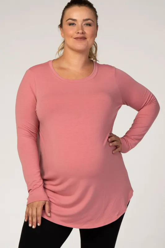 Pink Basic Long Sleeve Plus Maternity Shirt sold by Pinkblush