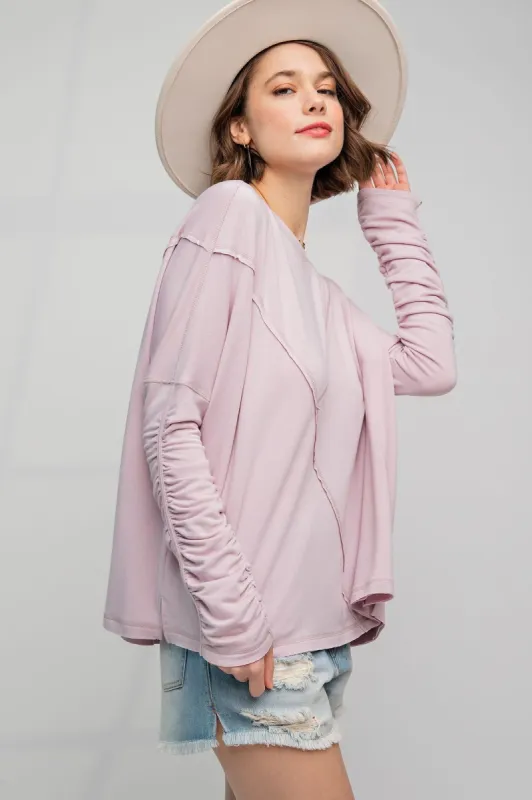 Dusty Lilac Terry Knit Cut Out Soft Boxy Top sold by Pinkblush