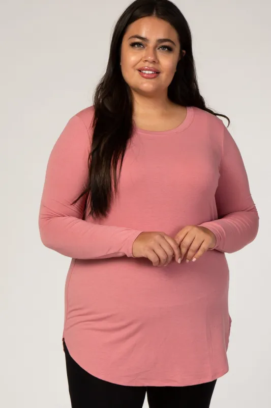Pink Basic Long Sleeve Plus Shirt sold by Pinkblush