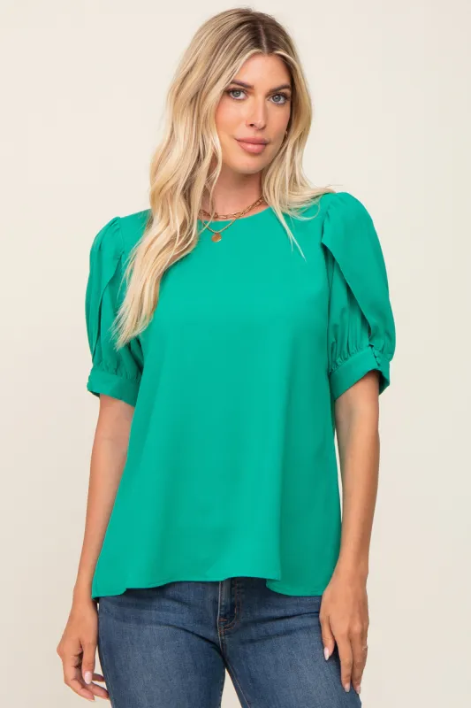 Emerald Green Puff Sleeve Blouse sold by Pinkblush