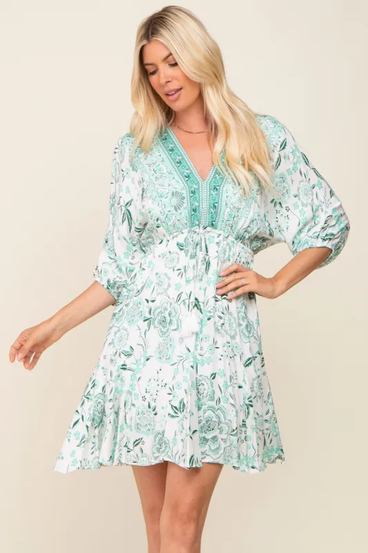 Mint Green Floral Border Print Dress sold by Pinkblush