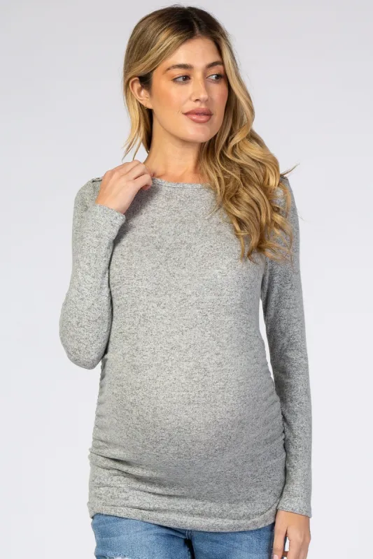 Heather Grey Soft Knit Button Shoulder Ruched Side Maternity Top sold by Pinkblush
