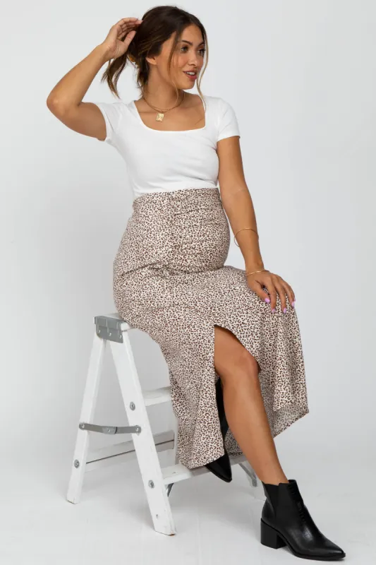 White Leopard Print Side Button Maternity Maxi Skirt sold by Pinkblush