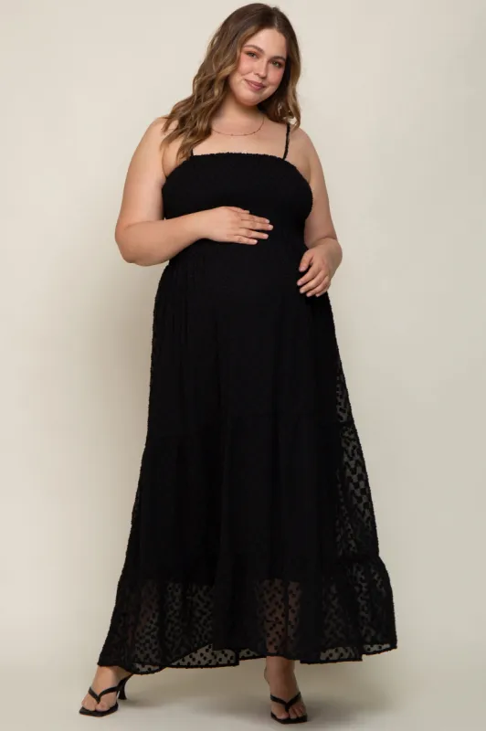 Black Textured Dot Chiffon Sleeveless Plus Maternity Maxi Dress sold by Pinkblush
