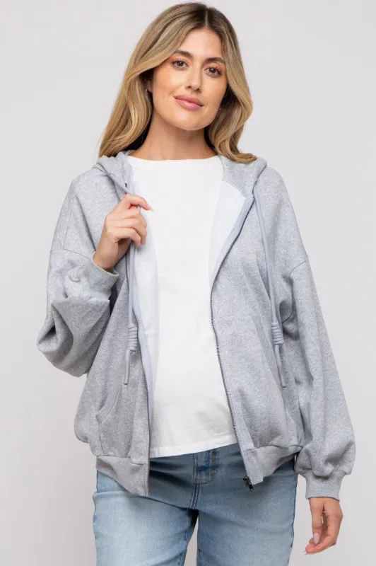 Heather Grey Zipper Hooded Maternity Jacket sold by Pinkblush