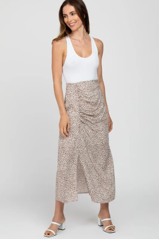 White Leopard Print Side Button Maxi Skirt sold by Pinkblush
