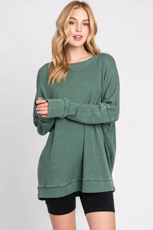 Green Waffle Knit Long Sleeve Top sold by Pinkblush
