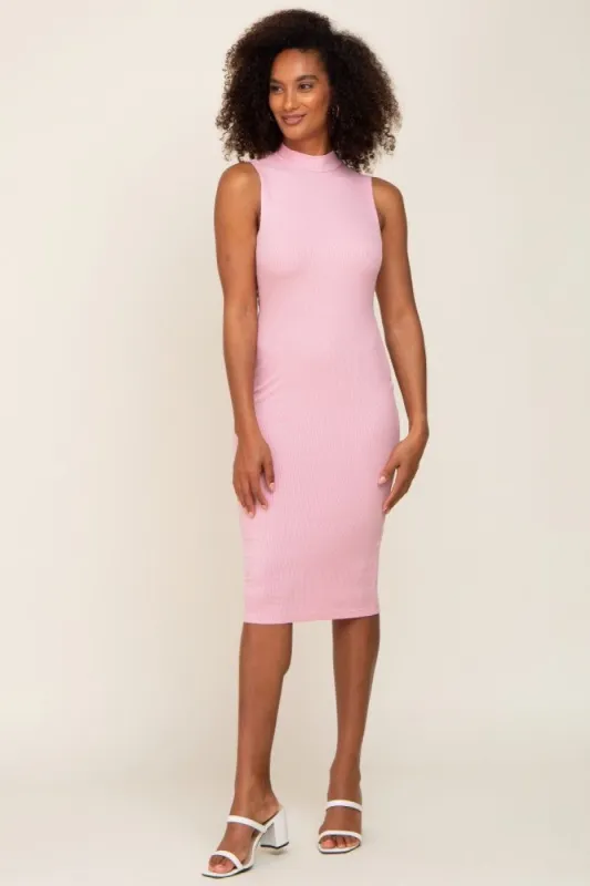 Pink Ribbed Mock Neck Midi Dress sold by Pinkblush