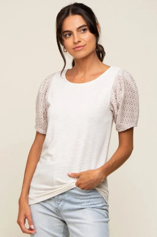 Beige Crochet Short Sleeve Top sold by Pinkblush