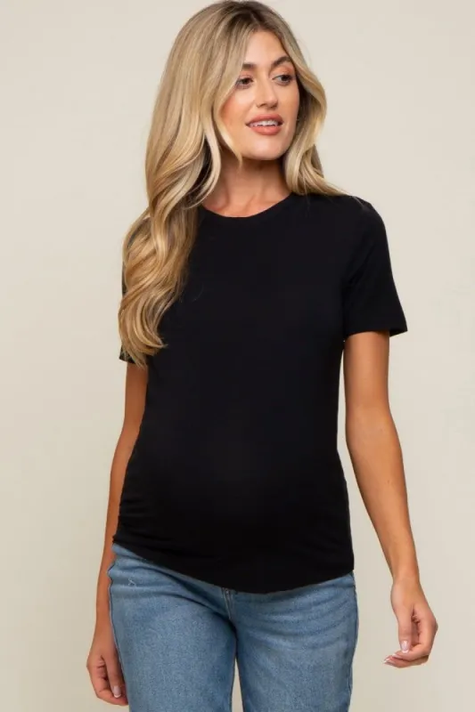 Black Soft Knit Basic Maternity T-Shirt sold by Pinkblush