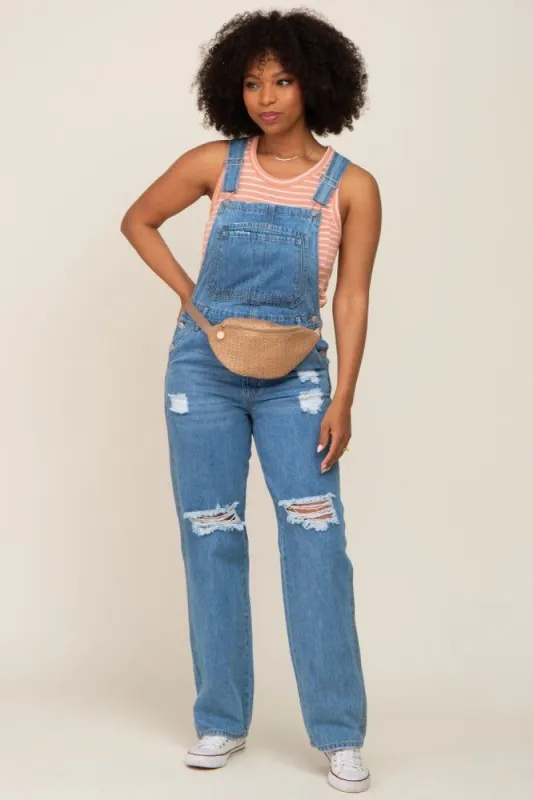Blue Medium Wash Distressed Denim Overalls sold by Pinkblush