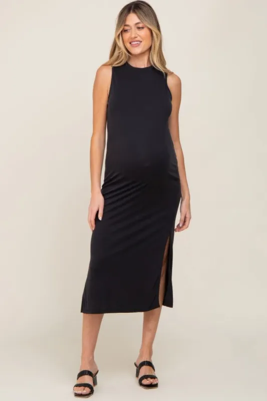 Black Soft Knit Sleeveless Maternity Midi Dress sold by Pinkblush