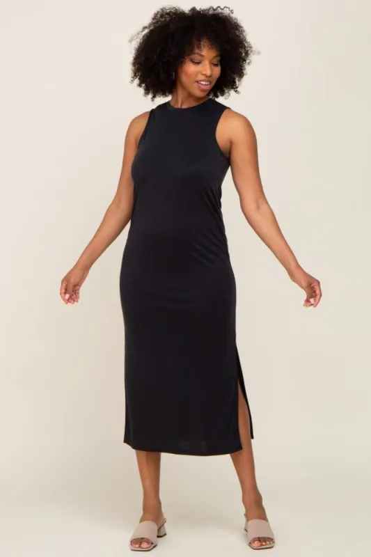 Black Soft Knit Sleeveless Midi Dress sold by Pinkblush