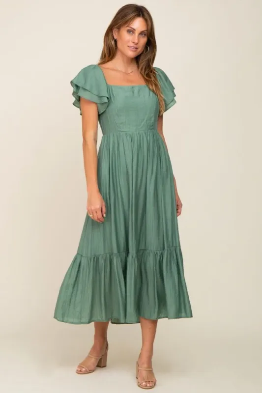 Green Flutter Sleeve Midi Dress sold by Pinkblush