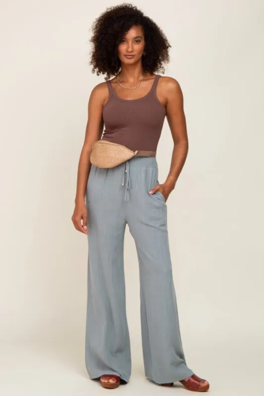 Sage Smocked Waist Wide Leg Linen Pants sold by Pinkblush