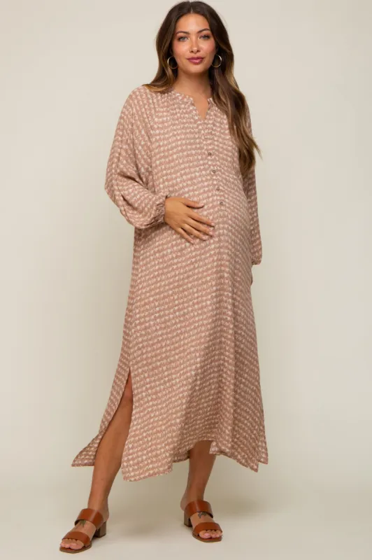 Mauve Button Down 3/4 Sleeve Maternity Midi Dress sold by Pinkblush