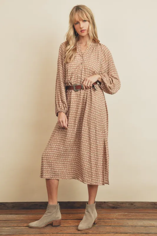 Mauve Button Down 3/4 Sleeve Midi Dress sold by Pinkblush