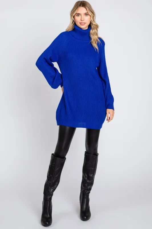 Royal Blue Turtleneck Sweater Mini Dress sold by Pinkblush