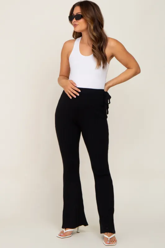 Black Side Tie Flare Knit Maternity Pants sold by Pinkblush