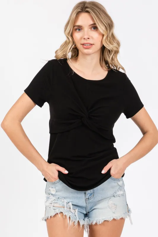 Black Ribbed Twist Front Top sold by Pinkblush