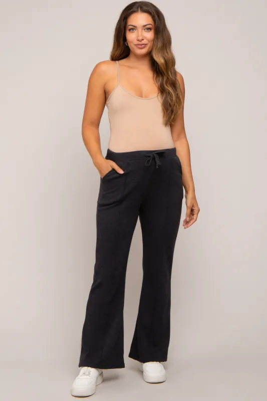 Charcoal Faux Fur Lined Maternity Flare Lounge Pants sold by Pinkblush