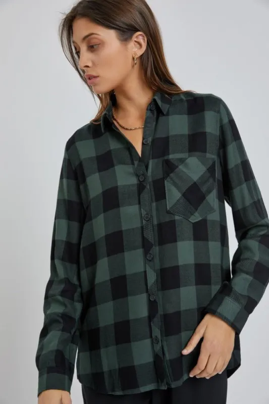 Forest Green Checkered Long Sleeve Button Down Top sold by Pinkblush