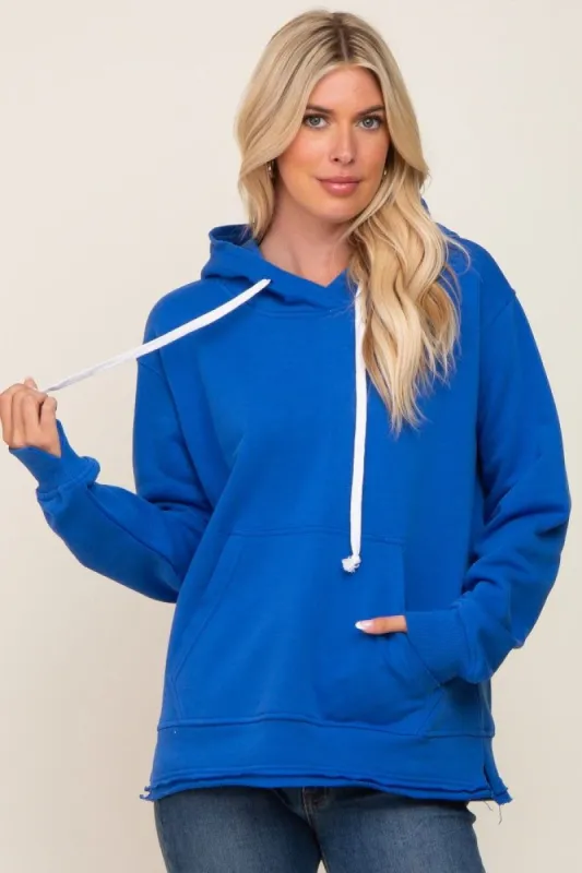 Royal Blue Raw Edge Trim Drawstring Hoodie sold by Pinkblush