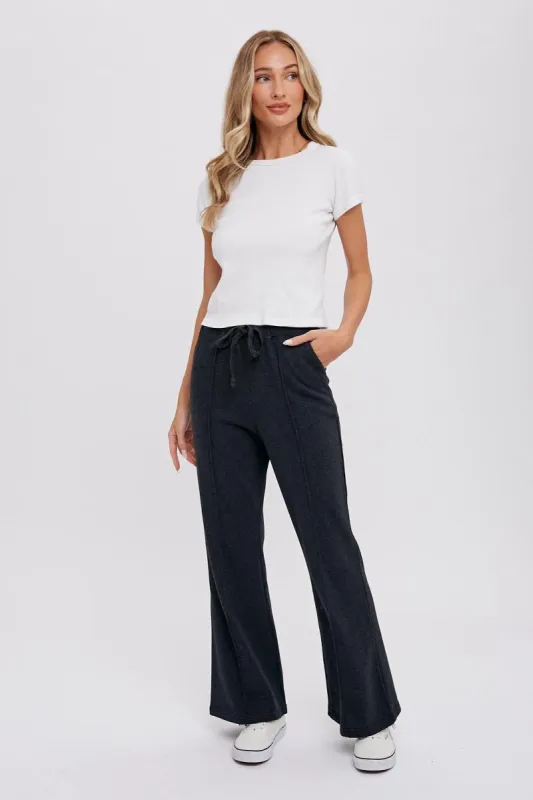 Charcoal Faux Fur Lined Flare Lounge Pants sold by Pinkblush