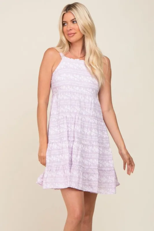 Lavender Floral Square Neck Tiered Dress sold by Pinkblush