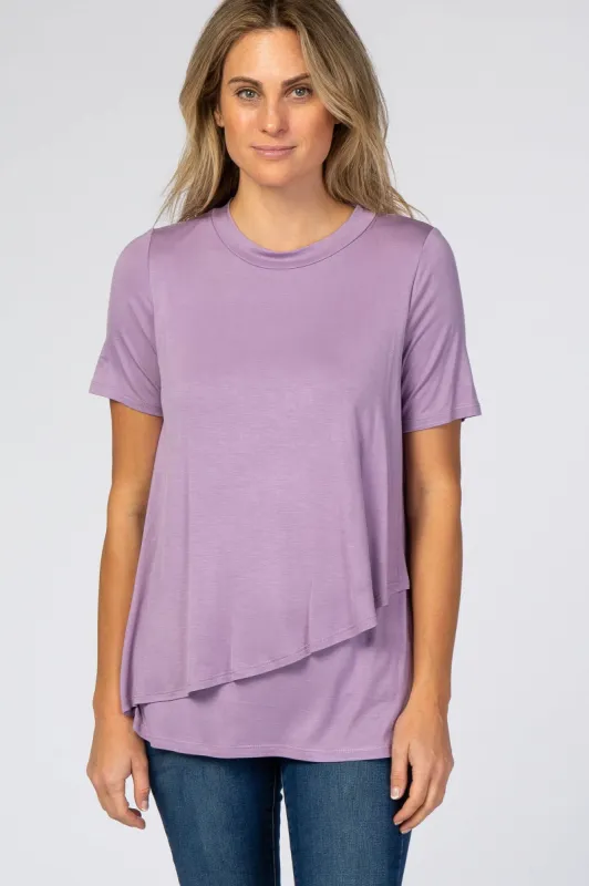 Lavender Short Sleeve Curved Hem Nursing Top sold by Pinkblush